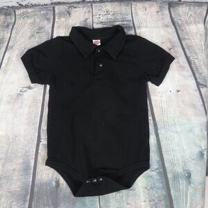 100 BLACK SHORT SLEEVE COLLARED ONE PIECE COTTON BODYSUIT SIZE 9MTHS